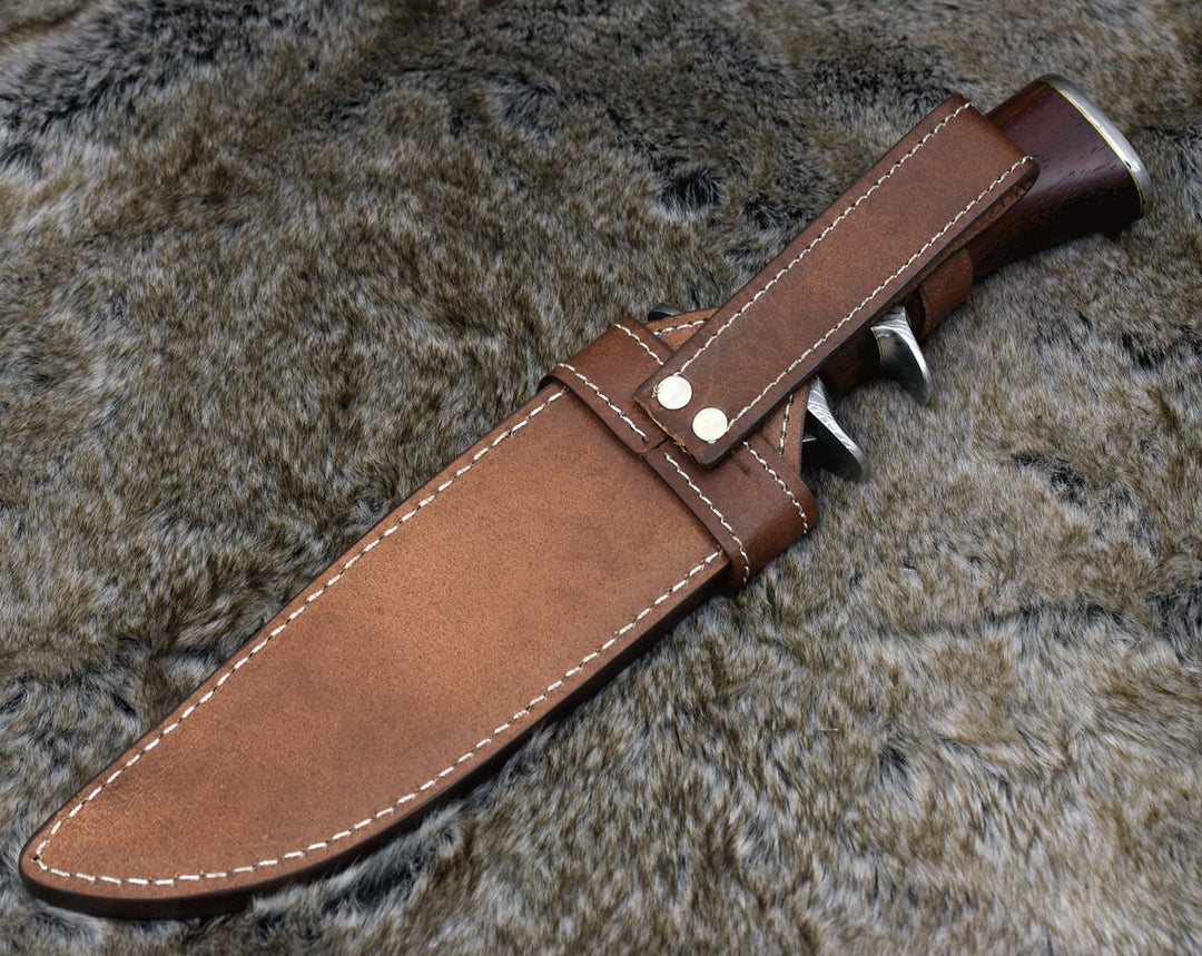 Tide Damascus sheaths - Tide Damascus Bowie Knife with Exotic Red Heart Wood Handle &amp; Sheath - Shokunin USA