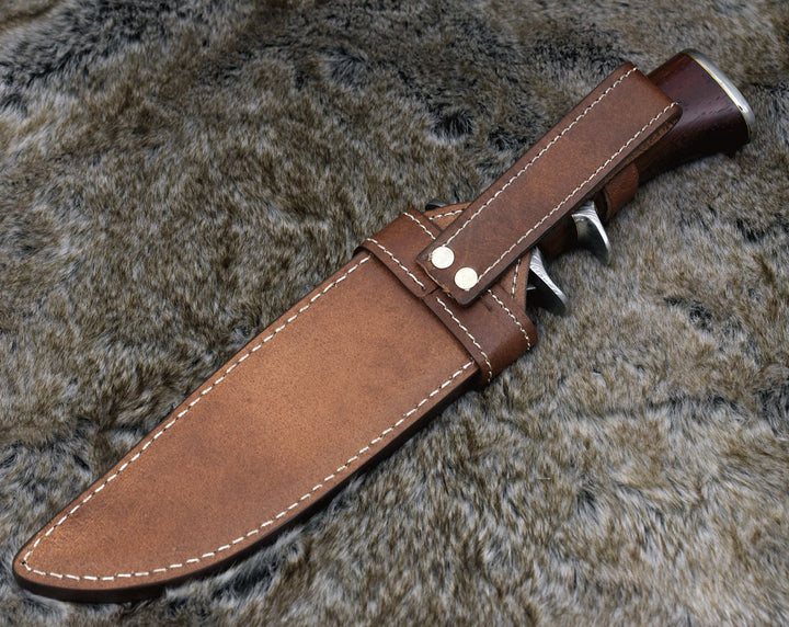 Tide Damascus sheaths - Tide Damascus Bowie Knife with Exotic Red Heart Wood Handle &amp; Sheath - Shokunin USA
