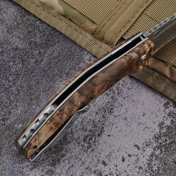 Tomahawk Damascus knives - Tomahawk Japanese Damascus Pocket Knife with Clip and Exotic Olive Wood Handle - Shokunin USA