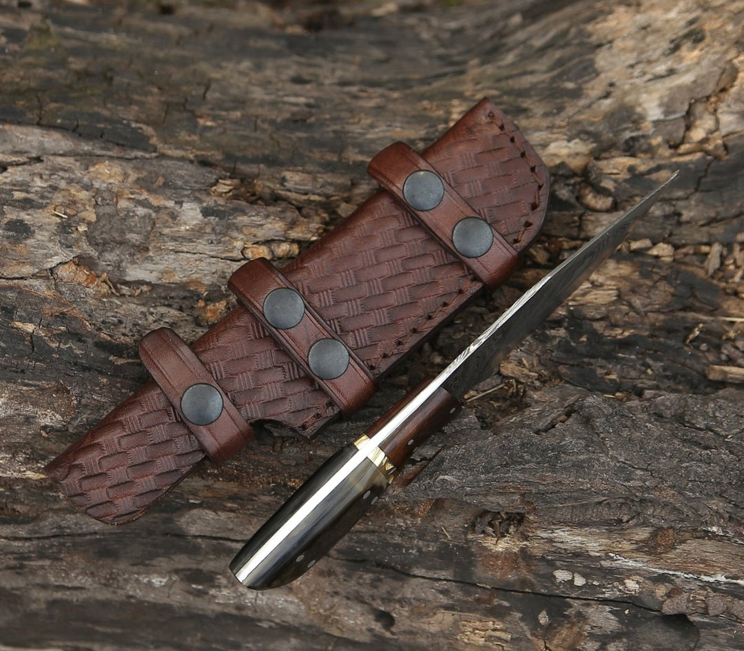 Trailseeker Carry Knife - Trailseeker Every Day Carry Knife with Ram Horn &amp; Rosewood Handle - Shokunin USA