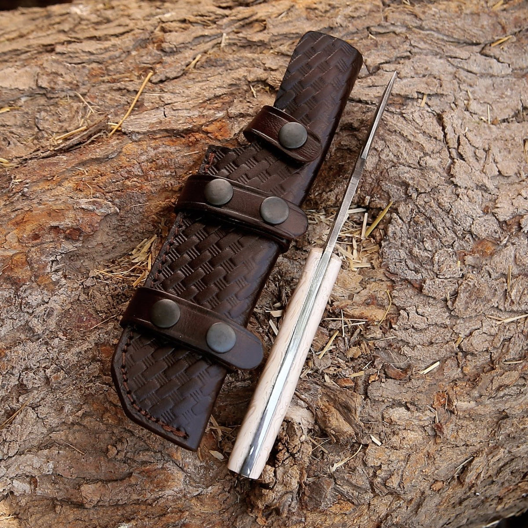Tranquility Gut Damascus - Tranquility Gut Hook Knife with Pearl Resin Handle - Shokunin USA
