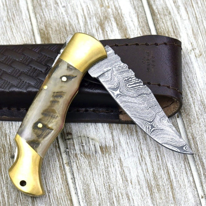 Custom Pocket Knives – Tranquility Handmade Pocket Knife with Ram Horn Handle – shokuninusa