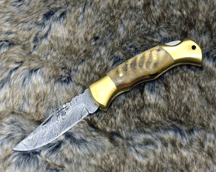 Tranquility Knives – Tranquility Handmade Pocket Knife with Ram Horn Handle – shokuninusa