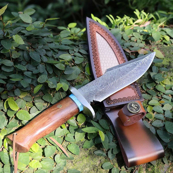 knife sheaths leather - Umbra Japanese Hunting Knife with VG-10 Damascus Blade and Walnut Wood Handle - Shokunin USA