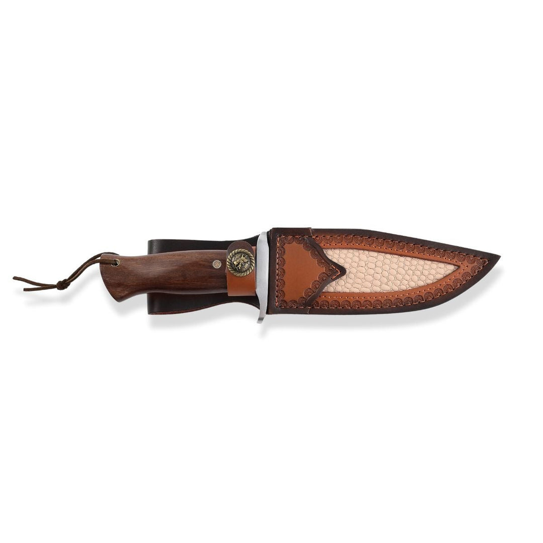 leather for sheaths - Umbra Japanese Hunting Knife with VG-10 Damascus Blade and Walnut Wood Handle - Shokunin USA