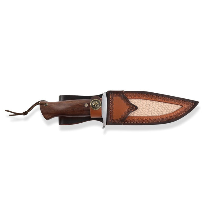 leather for sheaths - Umbra Japanese Hunting Knife with VG-10 Damascus Blade and Walnut Wood Handle - Shokunin USA