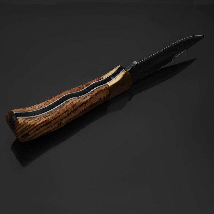 Vanguard Folding knives - Vanguard Damascus Folding Knife with Charred Oak Handle - Shokunin USA