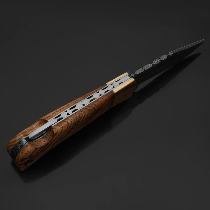 Vanguard Damascus knives - Vanguard Damascus Folding Knife with Charred Oak Handle - Shokunin USA