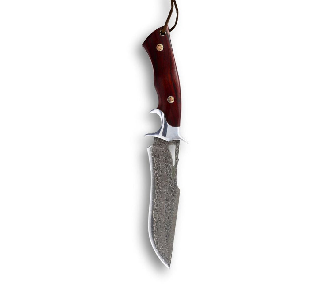Velar Japanese Damascus - Velar Japanese Hunting Knife with VG-10 Damascus Blade and Exotic Red Sandal Wood Handle - Shokunin USA