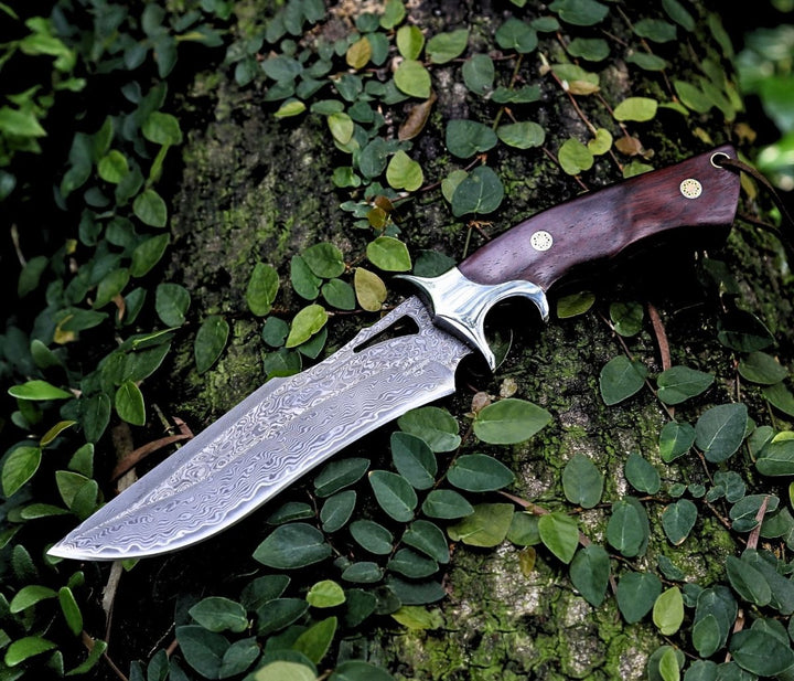 Velar Japanese Handle - Velar Japanese Hunting Knife with VG-10 Damascus Blade and Exotic Red Sandal Wood - Shokunin USA