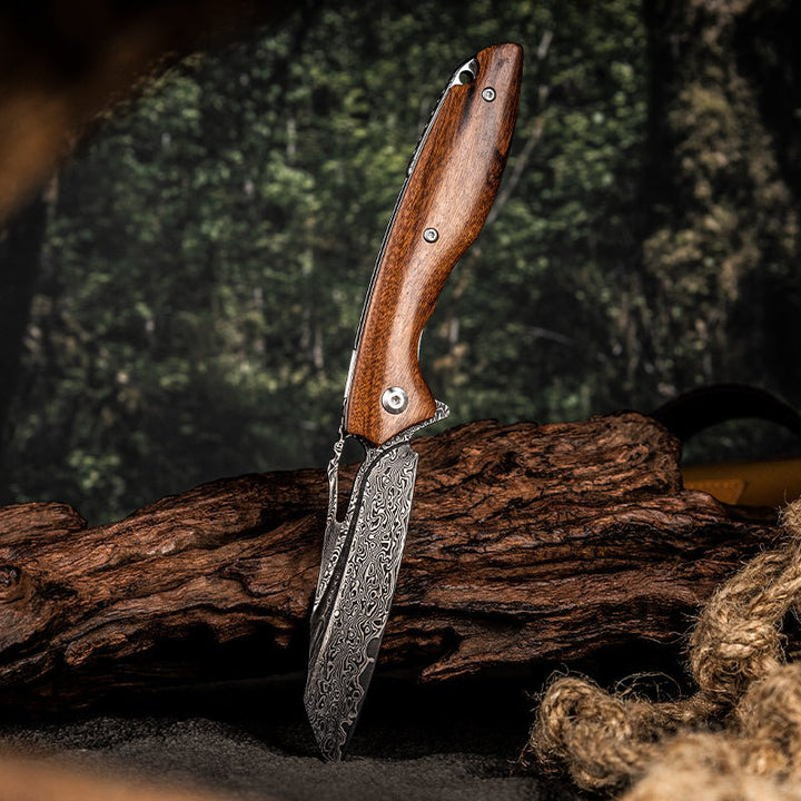 Vengeance Pocket Knife - Vengeance Damascus Pocket Knife with Exotic Red Sandalwood Handle - Shokunin USA