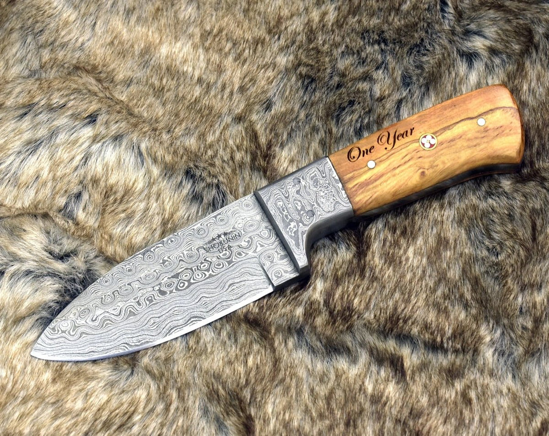 Vesper Knife Handle - Vesper Damascus Hunting Knife with Exotic Wenge Wood Handle &amp; Sheath - Shokunin USA