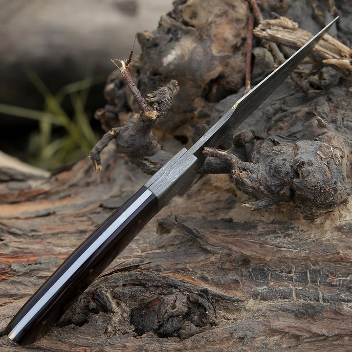 Vesper Hunting Sheath - Vesper Damascus Hunting Knife with Exotic Wenge Wood Handle &amp; Sheath - Shokunin USA