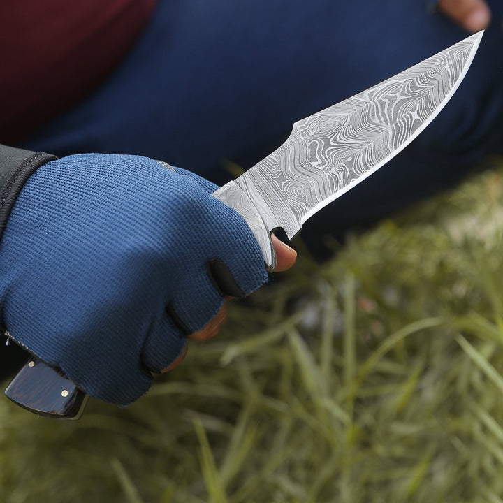 Vesper Hunting Knife - Vesper Damascus Hunting Knife with Exotic Wenge Wood Handle &amp; Sheath - Shokunin USA