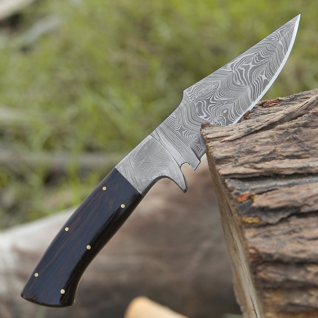 Vesper Damascus knives - Vesper Damascus Hunting Knife with Exotic Wenge Wood Handle &amp; Sheath - Shokunin USA