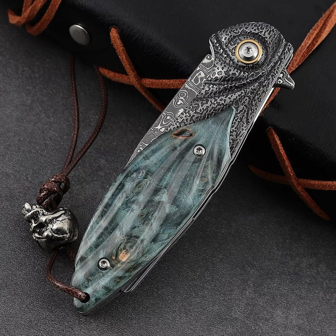 Viper Japanese Handle - Viper Japanese Damascus Pocket Knife with Stained Maple Burl Handle - Shokunin USA