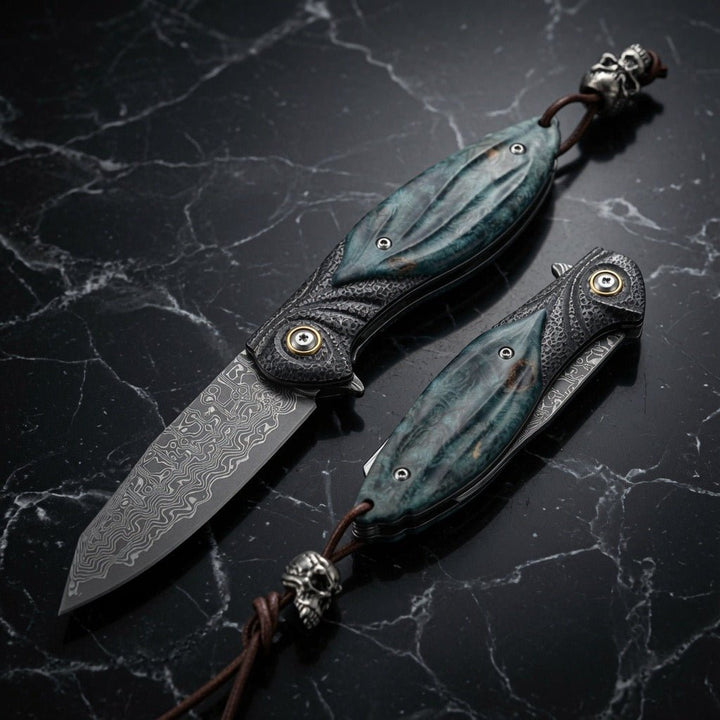 viper pocket knife - Viper Japanese Damascus Pocket Knife with Stained Maple Burl Handle - Shokunin USA