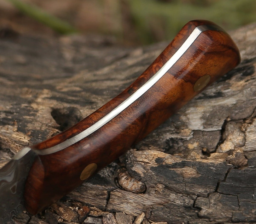 Virtue Hunting Knife - Virtue Damascus Hunting Knife Fixed Blade with Exotic Rose Wood Handle - Shokunin USA