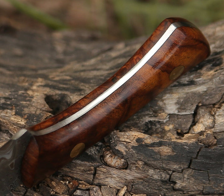 Virtue Hunting Knife - Virtue Damascus Hunting Knife Fixed Blade with Exotic Rose Wood Handle - Shokunin USA