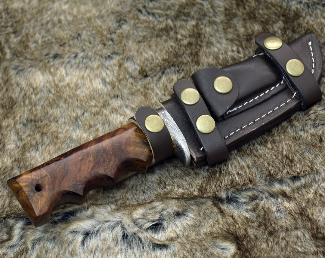 Vivid Knife handle - Vivid Damascus Hunting Knife with Exotic Rose Wood handle - Shokunin USA