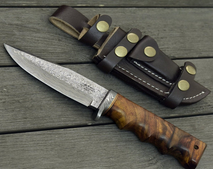 Vivid Damascus handle - Vivid Damascus Hunting Knife with Exotic Rose Wood handle - Shokunin USA
