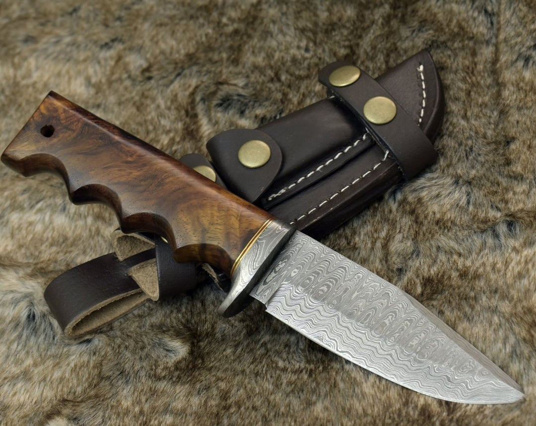 Vivid Hunting handle - Vivid Damascus Hunting Knife with Exotic Rose Wood handle - Shokunin USA