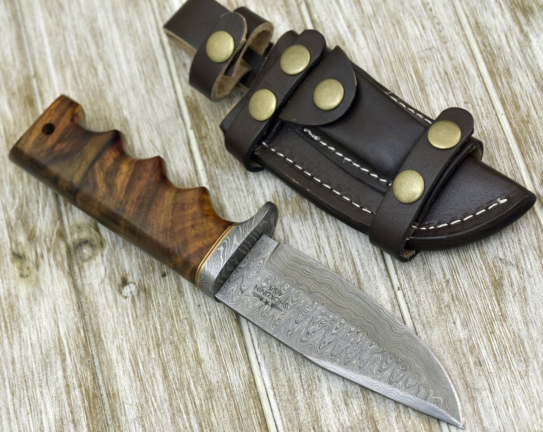 Vivid Hunting knives - Vivid Damascus Hunting Knife with Exotic Rose Wood handle - Shokunin USA