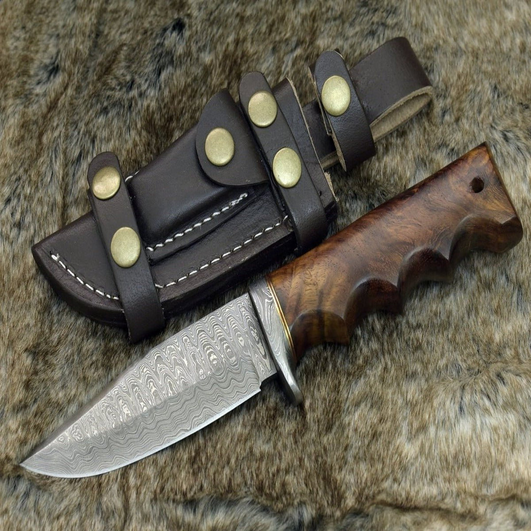 Vivid Damascus Hunting Knife with Exotic Rose Wood handle - Shokunin USA