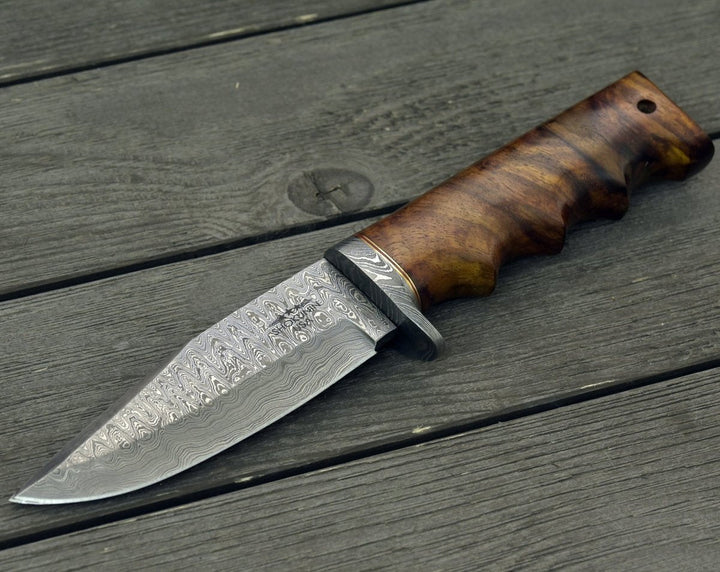 Vivid Damascus knives - Vivid Damascus Hunting Knife with Exotic Rose Wood handle - Shokunin USA