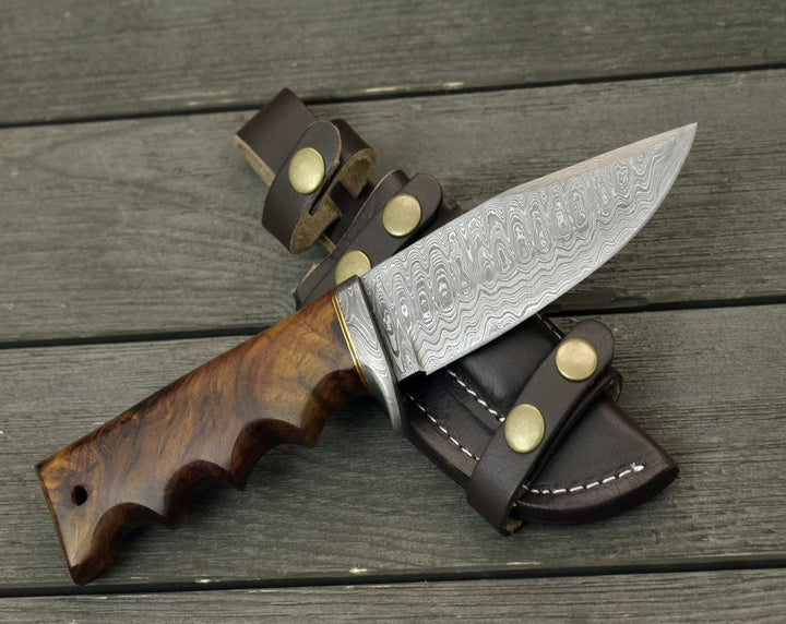 Vivid Hunting Knife - Vivid Damascus Hunting Knife with Exotic Rose Wood handle - Shokunin USA