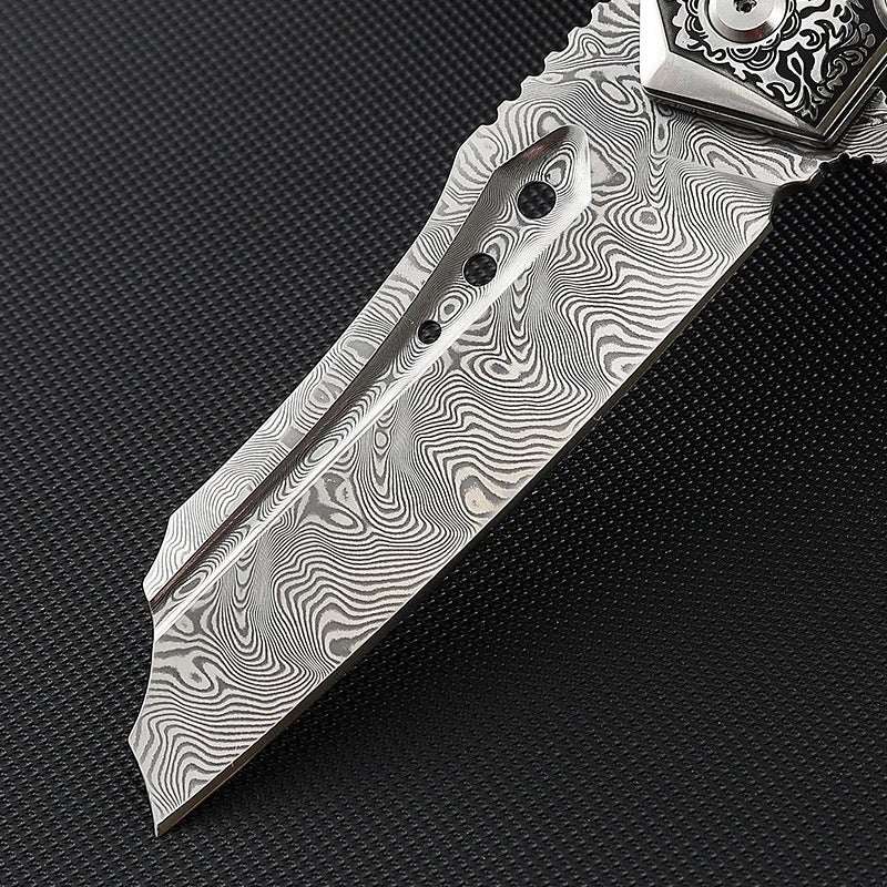 Volver Damascus knives - Volver Damascus Pocket Knife with Exotic Olive Burl Wood &amp; Resin Handle - Shokunin USA