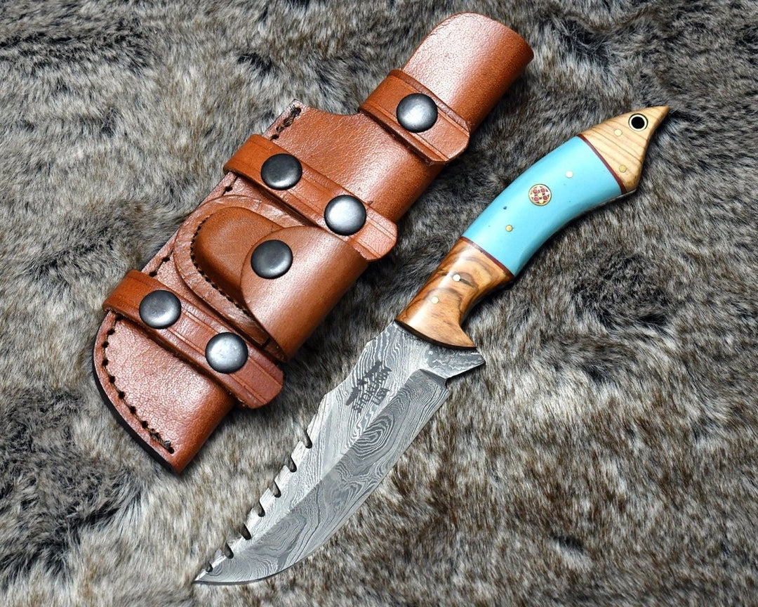 Warlock Knife knives - Warlock Hunting Knife with Olive Wood and Resin Handle - Shokunin USA