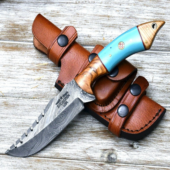 Warlock Hunting Knife - Warlock Hunting Knife with Olive Wood and Resin Handle - Shokunin USA