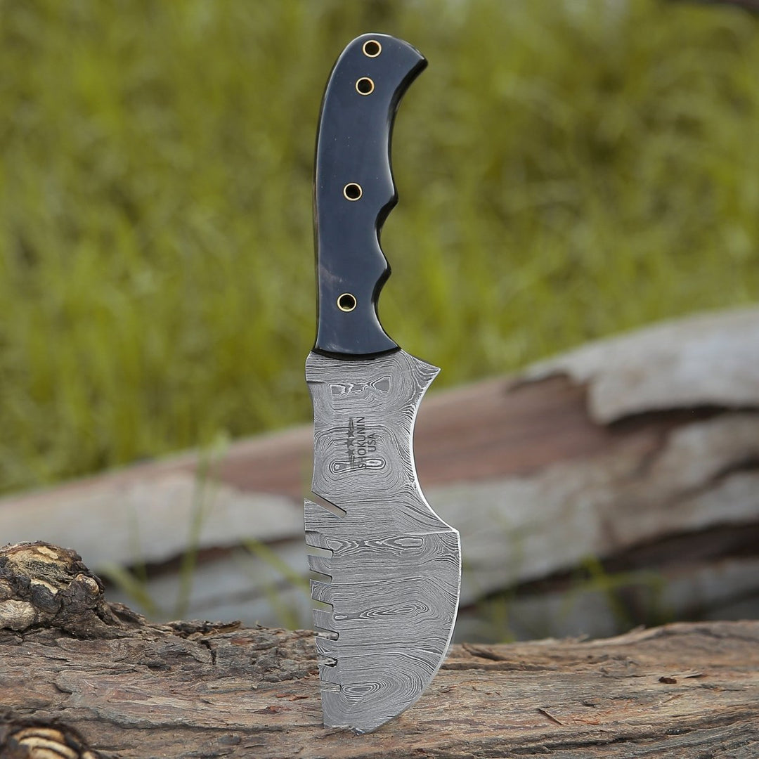 Warthog Damascus Handle - Warthog Damascus Tracker Knife with Horn Handle - Shokunin USA