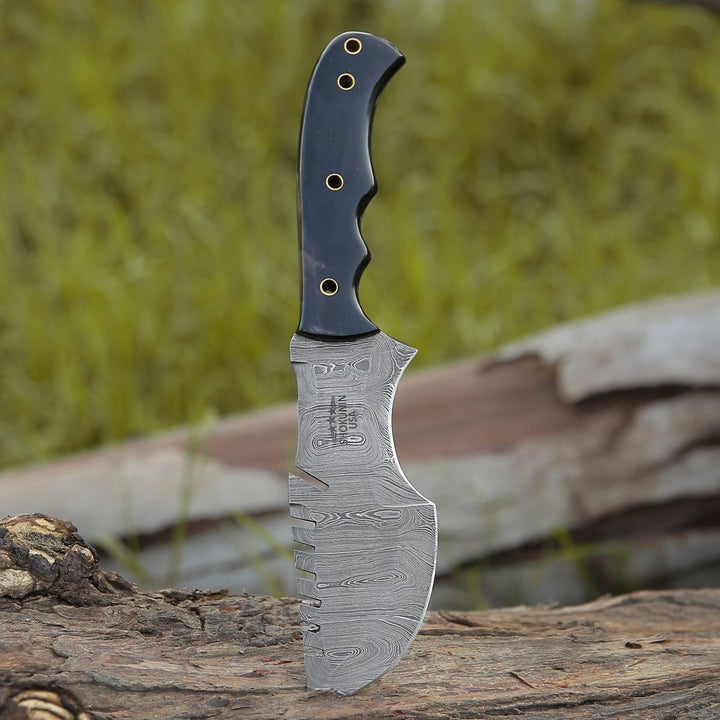 Warthog Damascus Handle - Warthog Damascus Tracker Knife with Horn Handle - Shokunin USA