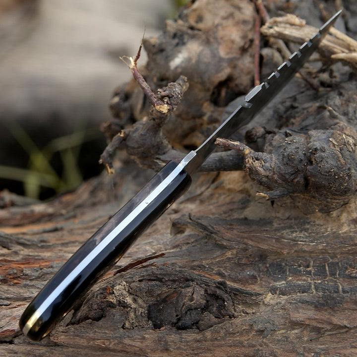 Warthog Tracker Handle - Warthog Damascus Tracker Knife with Horn Handle - Shokunin USA
