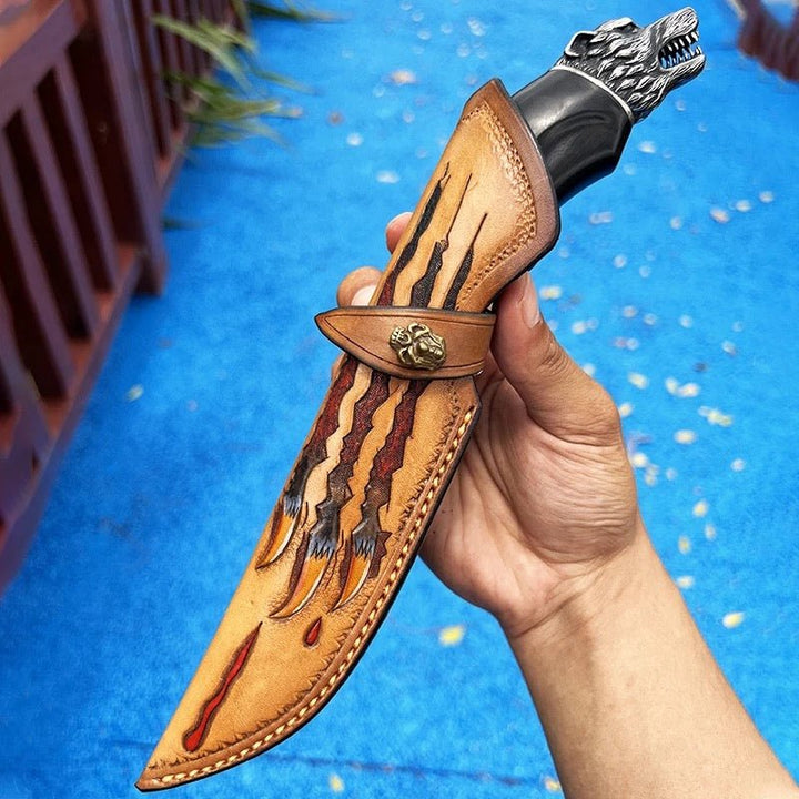 Wolf Japanese Steel - Wolf Japanese Hunting Knife VG-10 Damascus Steel &amp; Exotic Ebony  Handle - Shokunin USA