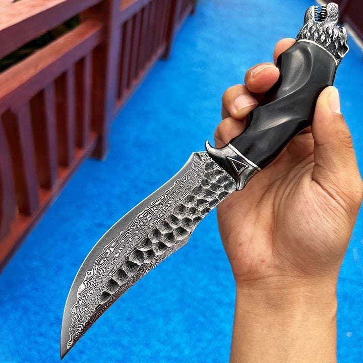 Wolf Japanese knives - Wolf Japanese Hunting Knife VG-10 Damascus Steel &amp; Exotic Ebony  Handle - Shokunin USA