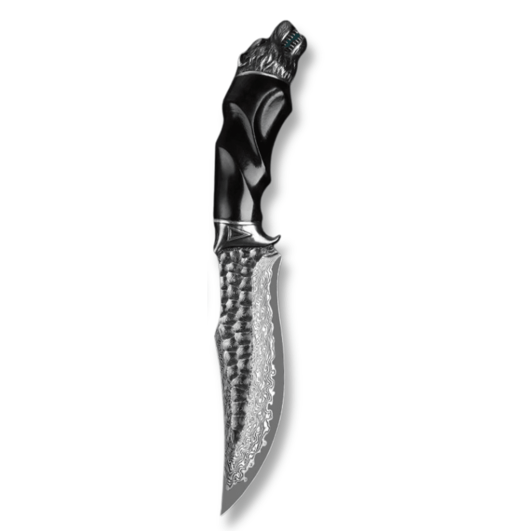 Wolf Japanese Damascus - Wolf Japanese Hunting Knife VG-10 Damascus Steel &amp; Exotic Ebony  Handle - Shokunin USA