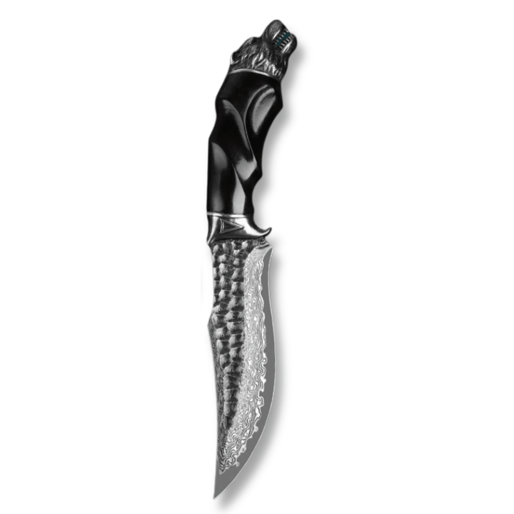 Wolf Japanese Damascus - Wolf Japanese Hunting Knife VG-10 Damascus Steel &amp; Exotic Ebony  Handle - Shokunin USA