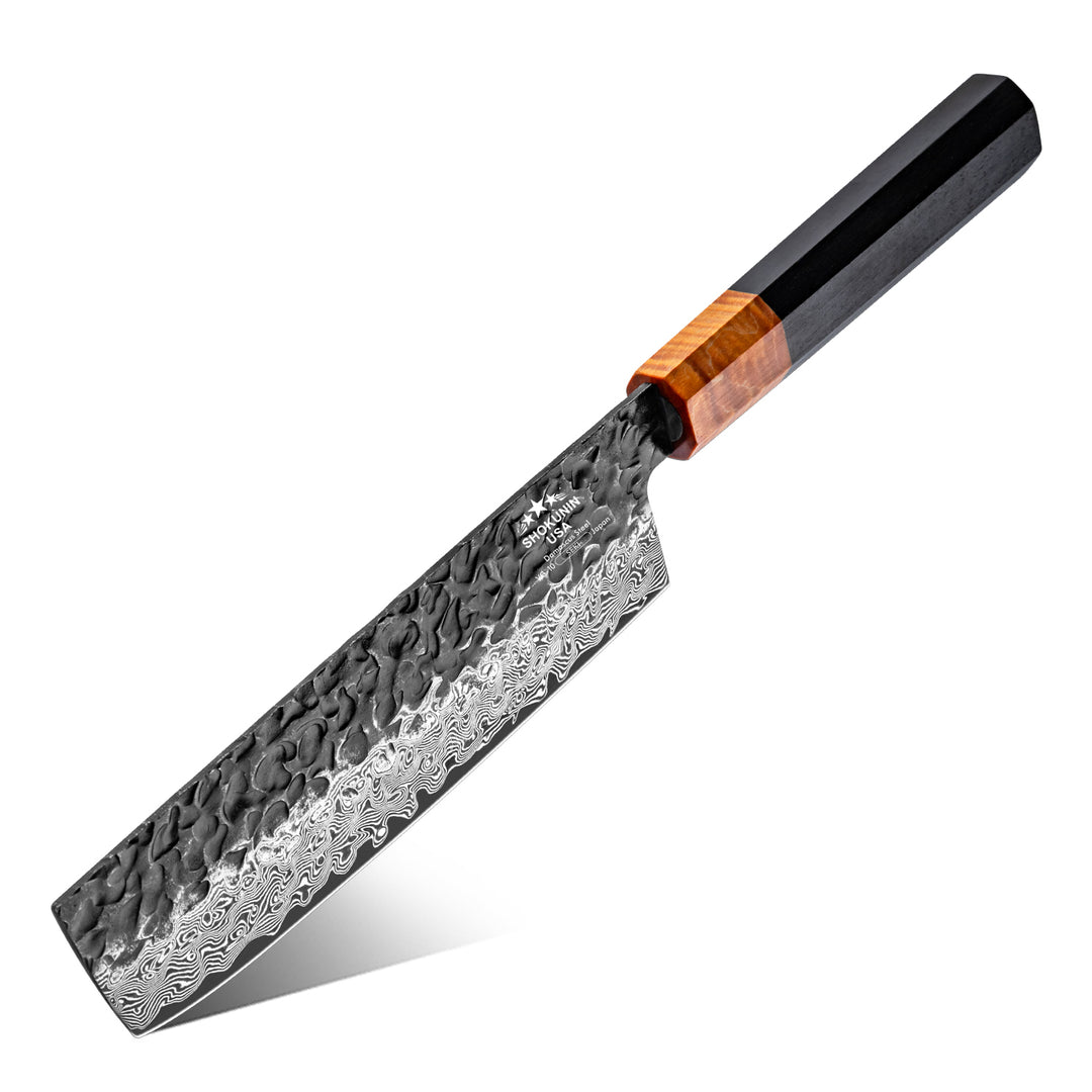 Chef knife - Sterling VG10 Damascus Nakiri Knife with Exotic Ebony Wood Composite Handle - Shokunin USA