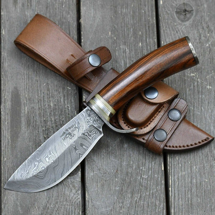 Zen Damascus Knife - Zen Damascus Hunting Knife with Exotic Rose Wood Handle - Shokunin USA