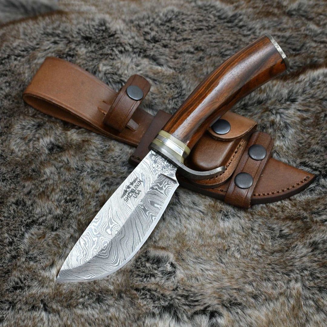 Zen Damascus Handle - Zen Damascus Hunting Knife with Exotic Rose Wood Handle - Shokunin USA