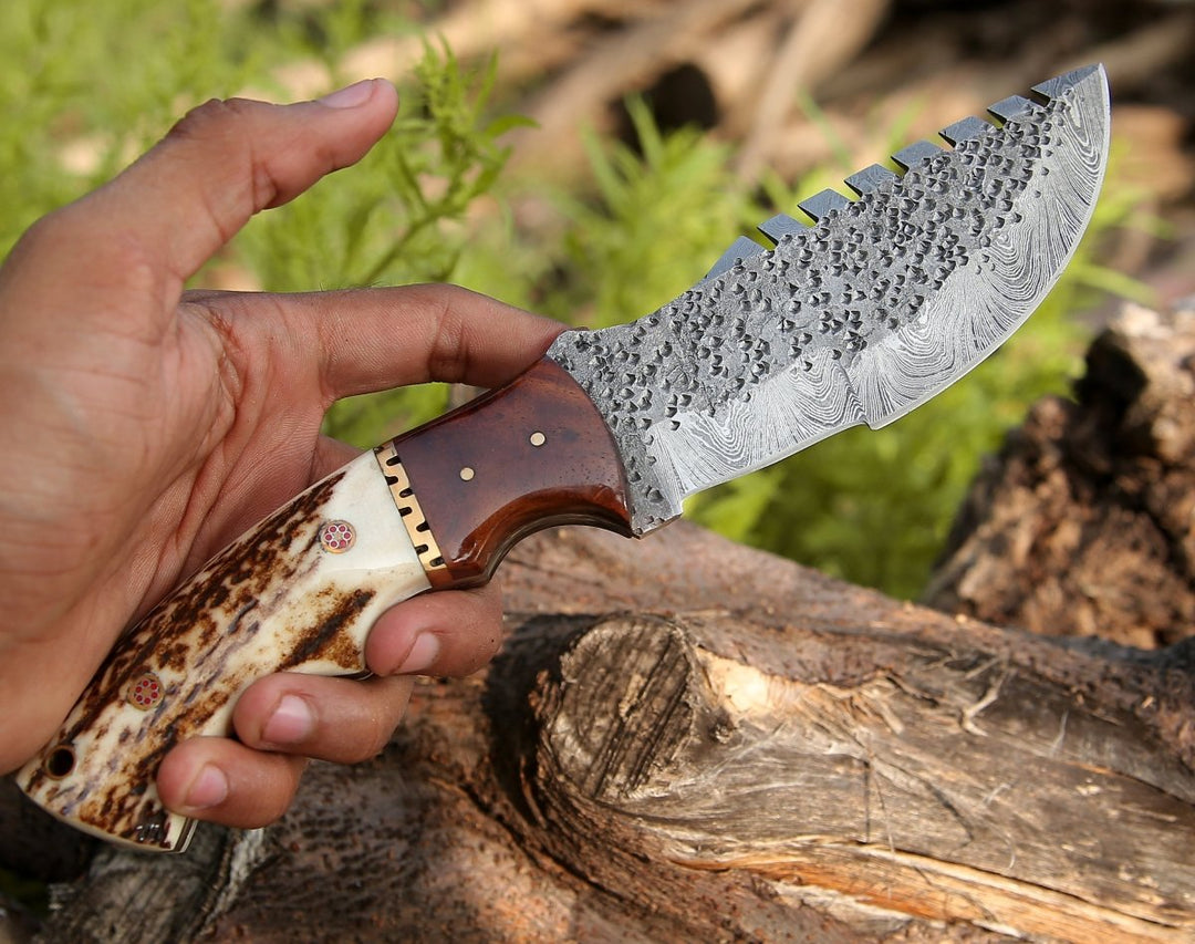 Zeus Tracker blade - Zeus Tracker Knife with Antler &amp; Rose wood Handle - Shokunin USA