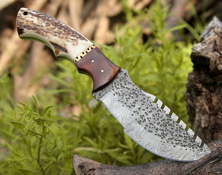 Zeus Tracker Handle - Zeus Tracker Knife with Antler &amp; Rose wood Handle - Shokunin USA