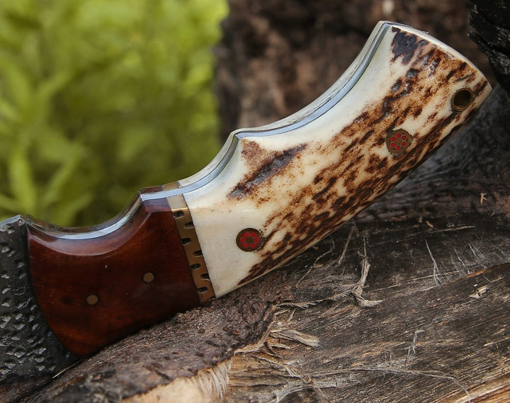 Zeus Knife Handle - Zeus Tracker Knife with Antler &amp; Rose wood Handle - Shokunin USA
