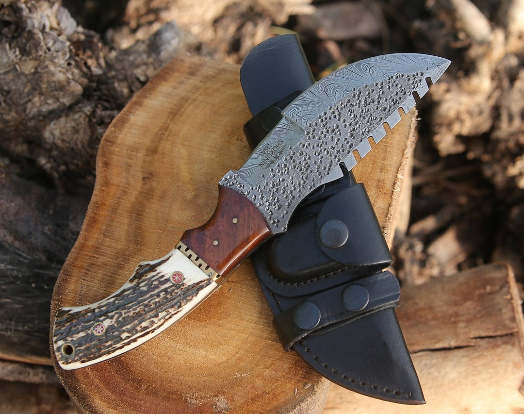 Zeus Tracker knives - Zeus Tracker Knife with Antler &amp; Rose wood Handle - Shokunin USA